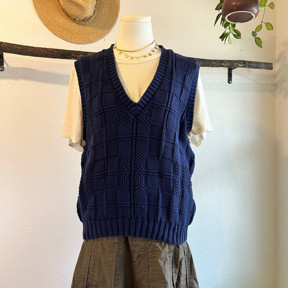 Lands' End 90s Vintage 100% Cotton USA Navy Blue Chunky Knit Size Large Women's
